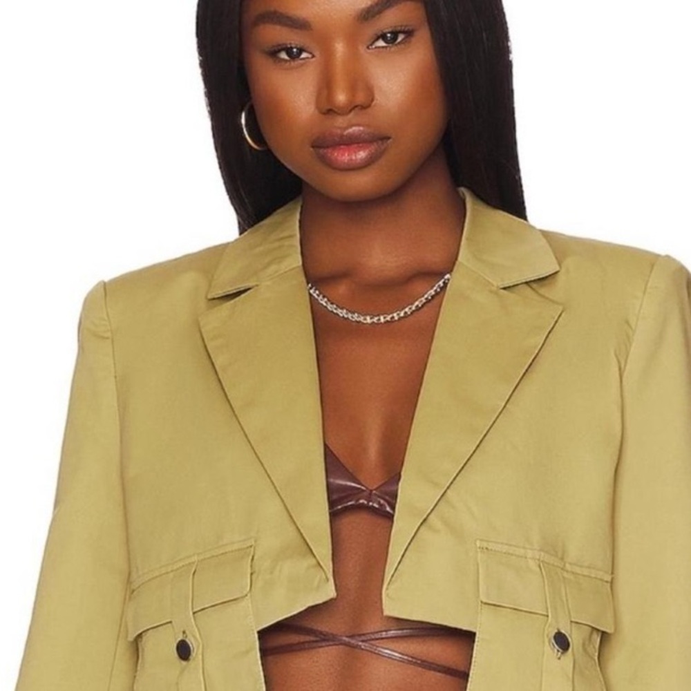Olive Green Cropped Blazer Jacket - Women